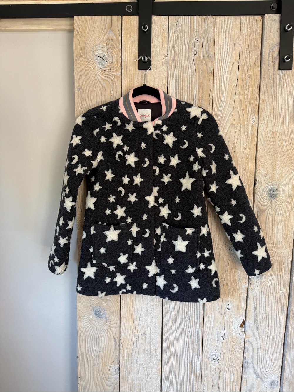 Cat & Jack Black, White and Pink Star-Accent Fuzzy Jacket